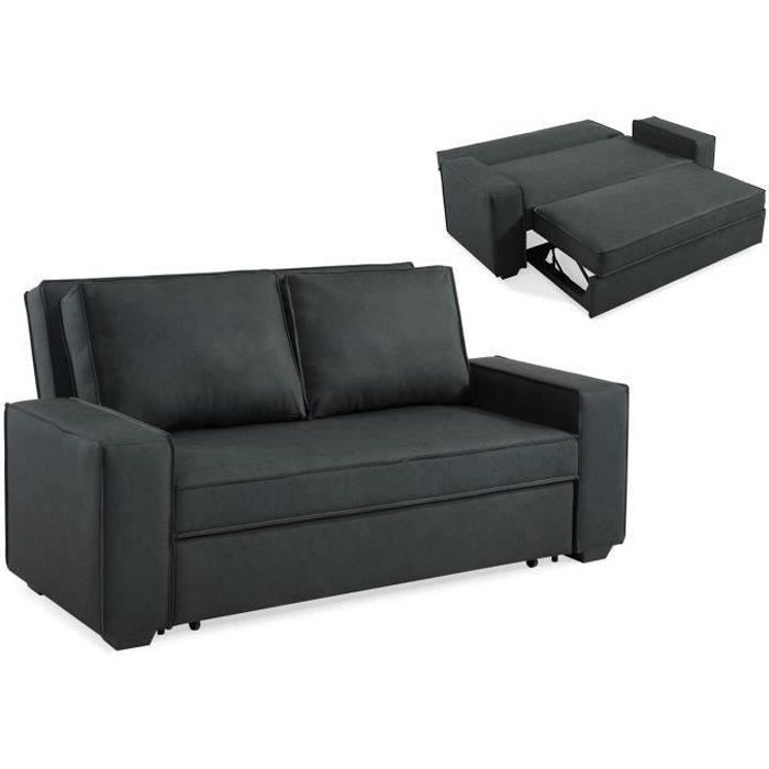 Canapé 3 Places Convertible En Simili Cuir Gris