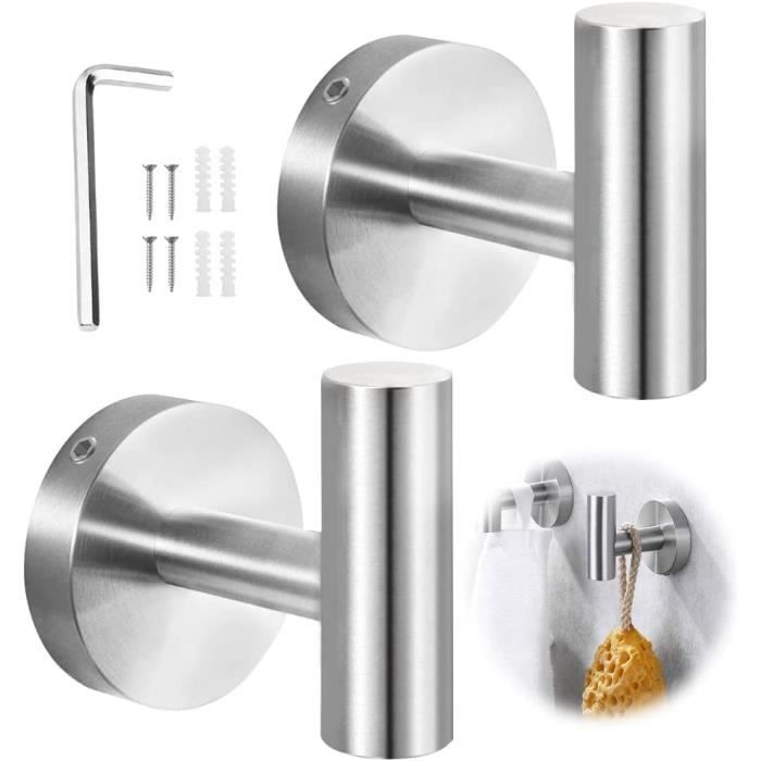 Crochets Patere Mural Inox Ronds Argent - Lot De 6 - Support Mural En