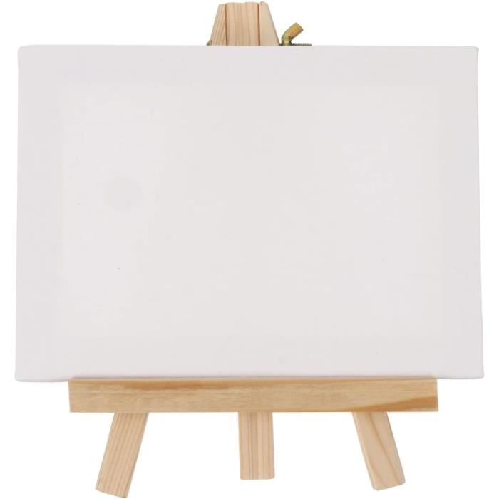 Lot De 2 Chevalets En Bois Avec Toiles Assorties - Mini Chevalets Décoratifs Pour Table Ou Déco Murale - Blanc