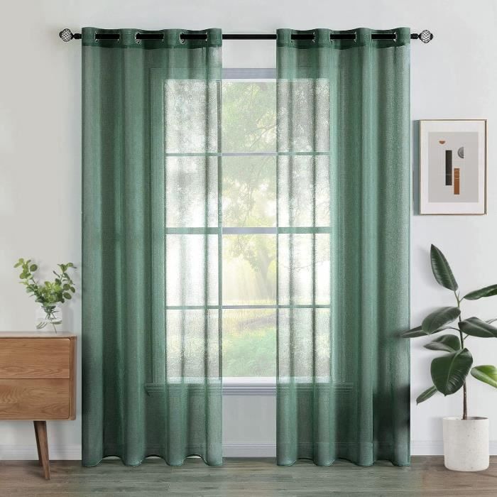 Lot De 2 Rideaux Voilage Semi-transparents 100x250 Cm - Œillets, Polyester, Noir, Pour Chambre/salon/cuisine - 8