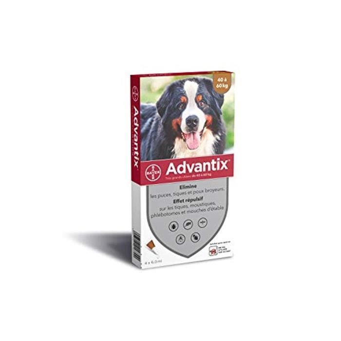 ADVANTIX Très Grand Chien – Anti-Puces et Anti-Tiques – 40-60KG – 4 Pipette