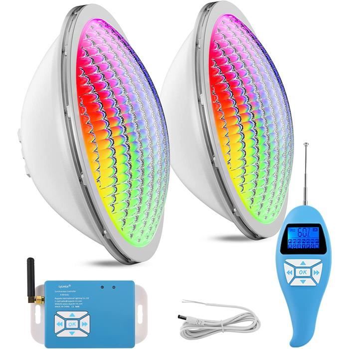Lot De 2 Lampes Piscine LED PAR56 20W RGB Multicolore - Dimmable - Télécommande - IP68 Étanche - 12V - Remplace Halogène 300W