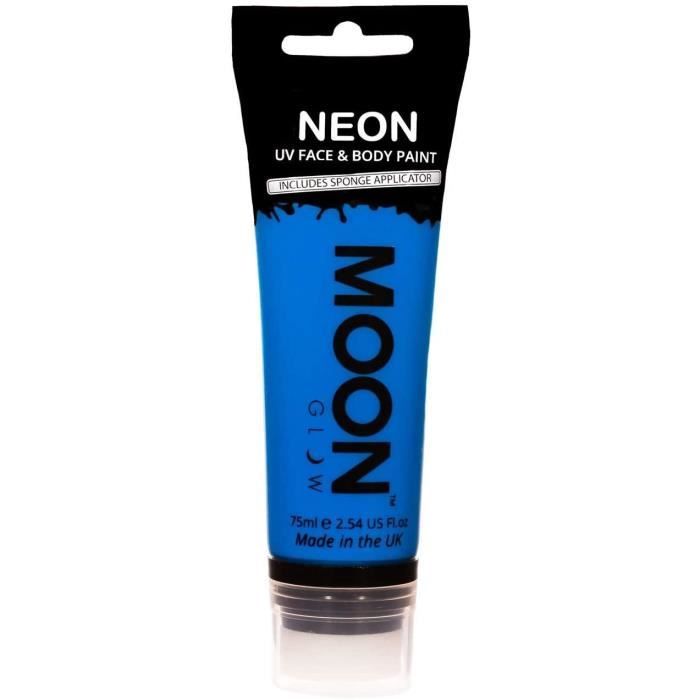 Maquillage Moon Glow Grande Peinture fluo UV visage & corps. 75 ml Intense  Bleu avec applicateur éponge 14736 - Achat / Vente éponge de maquillage  Maquillage Moon Glow Gran - Cdiscount