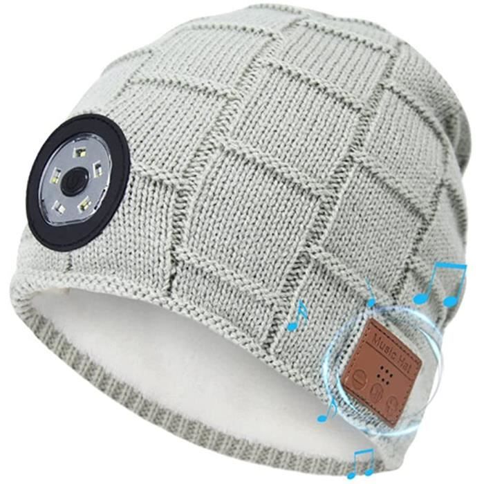 Bonnet Bluetooth Avec LED Rechargeable USB - Unisexe Adulte - Noir - Coton - Idéal Ski Et Extérieur