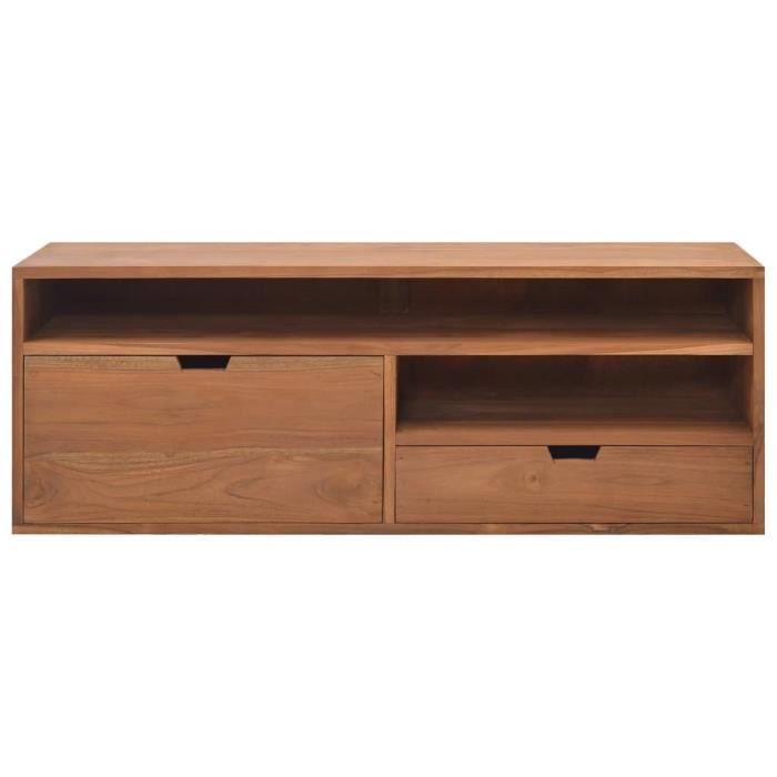 Meuble TV en bois de teck massif - SWT - Style scandinave - 1 grand et 1 petit tiroir