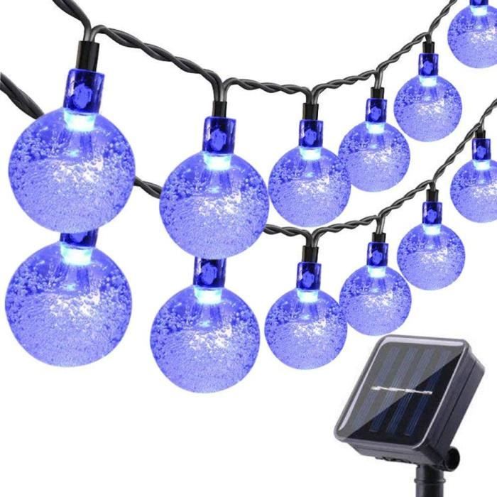 bleu 7m 50leds guirlandes lumineuses solaires led, boule de cristal, globe, 8 modes, imperméable, décoration