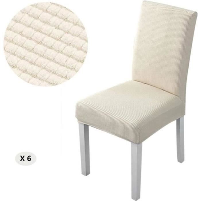 Homeins Lot de 6 Housses de Chaise Motif à carreaux Extensible Housse Epais en Molleton pour Salle à manger Restaurant - Beige