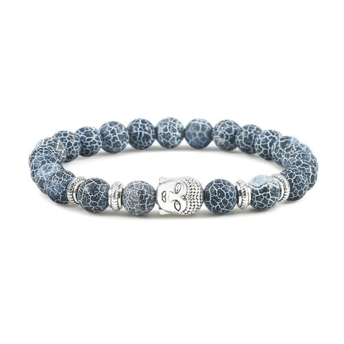 Bracelet En Pierres Naturelles Yin Yang - Perles De Lave Bleue Et Noire, 8mm, Pour Le Yoga Ou La Méditation