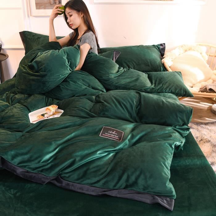 Sleepdown Couvre-lit de Luxe en Velours Pinsonic à Motif géométrique Super Doux et Chaud Vert émeraude 240 x 260 cm 