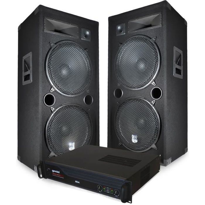 PACK ENCEINTES GEANTES AVEC AMPLI 2x15"/38cm 4000W bassreflex BM
