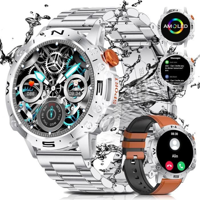 Montre Intelligente 2024 étanche - Bluetooth, Mesure Pression Artérielle, Fréquence Cardiaque, Sport Fitness Homme Neuve