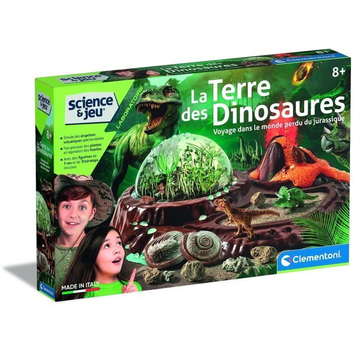 clementoni - sciences et jeu - le monde des dinosaures - terrarium à créer + 3 figurines dinosaures - fabriqué en italie