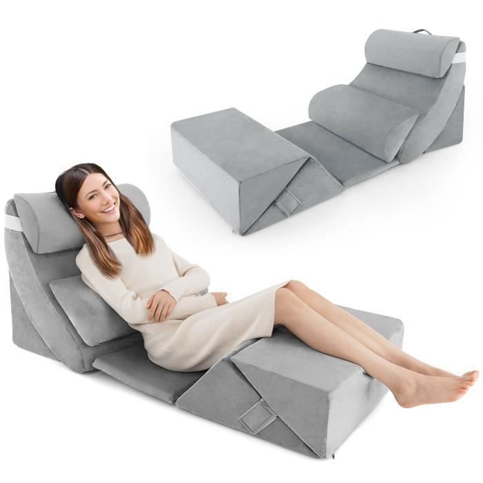 COSTWAY Lot de 7 Oreillers Compensés Mousse à Mémoire - Appuie-tête Amovible - Coussins de Lecture - Post-Chirurgie Femme Enceinte