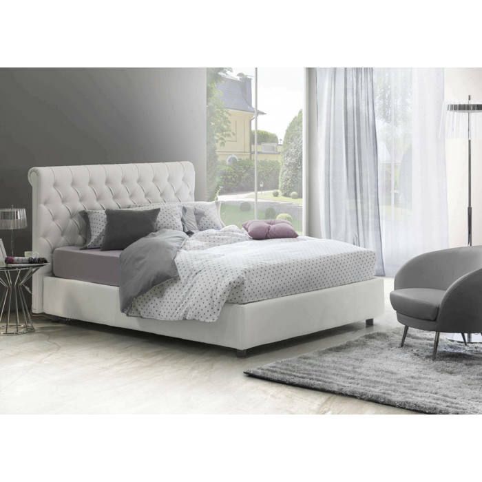 Lit double Claretta en similcuir blanc avec matelas 160x190 cm inclus - Talamo Italia