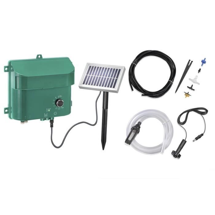 Kit d'arrosage solaire avec batterie, panneau, pompe, tuyau, buses, etc.