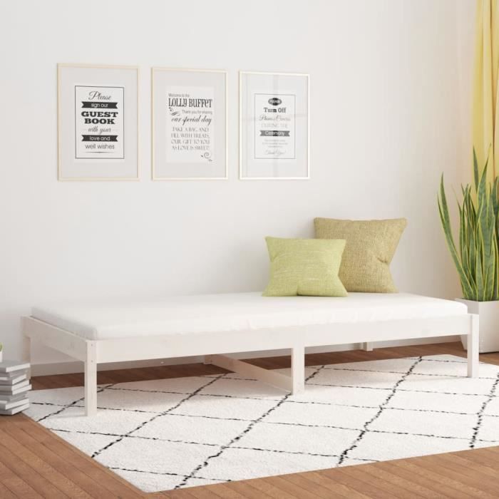 FAMIROSA Lit de Jour Blanc 90x200 cm Bois de Pin Massif-413