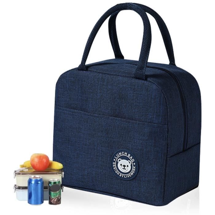Petit Sac Isotherme Repas Imperméable à l'eau Glaciere Repas Doublement Epaissi Lunch Bag pour Femme Homme Enfant Lunchbox Bleu