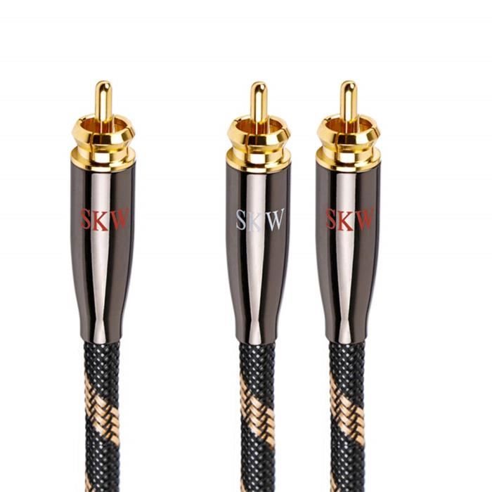 Câble Subwoofer RCA 2m Plaqué Or - Pour Caisson De Basses, Home Cinéma, Ampli, Connexion Audio De Qualité