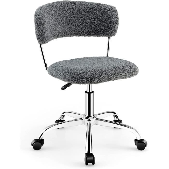 goplus chaise de bureau,suface en poils d’alpaga,chaise d'appoint moderne sans accoudoirs,dossier/siège rembourrés en éponge,gris