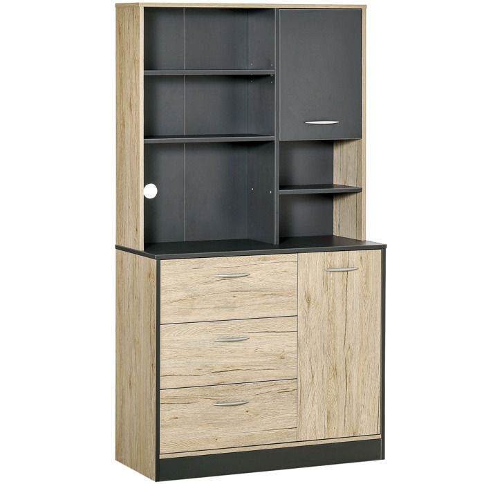 Armoire de cuisine HOMCOM Panneaux de particules classe E1 90x39x169cm Chêne Gris