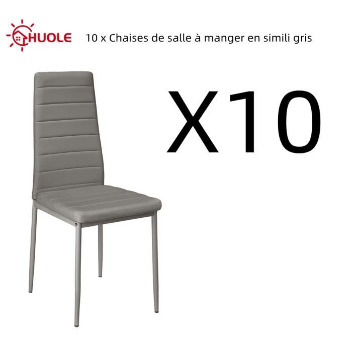 HUOLE 10 x Chaises de salle à manger en simili gris avec dossier haut Hauteur totale 98 cm