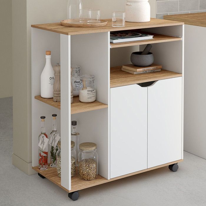 IDMARKET Desserte de cuisine COSI bois blanc et plateaux façon hĂȘtre L.76 CM IDMARKET Desserte de cuisine COSI bois blanc et plateaux façon hĂȘtre L.76 CM