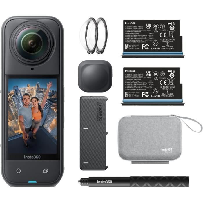 Insta360 X5 Bundle Edition - Caméra de sport 360° - 8K - WiFi et Bluetooth - FlowState - Etanche - 185mn dautonomie Insta360 X5 Bundle Edition - Caméra de sport 360° - 8K - WiFi et Bluetooth - FlowState - Etanche - 185mn dautonomie