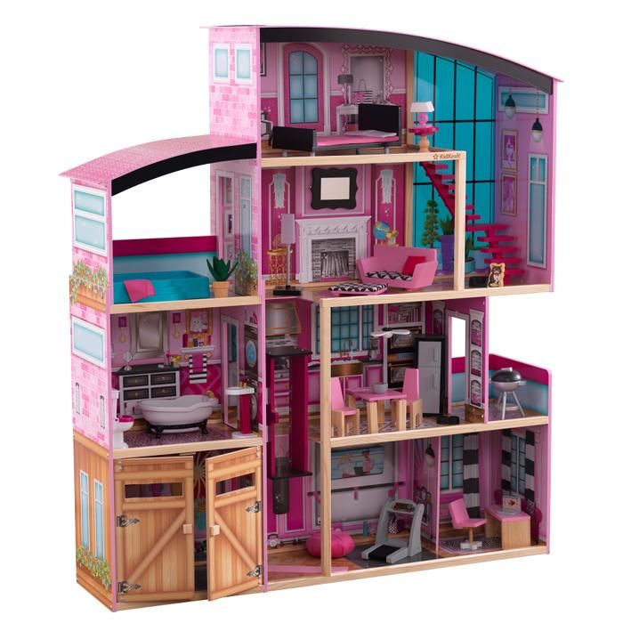 Cabane de jardin pour enfant, Maison de poupée en bois avec meubles et  accessoires, maison de rêve, 3 ans et plus, rose