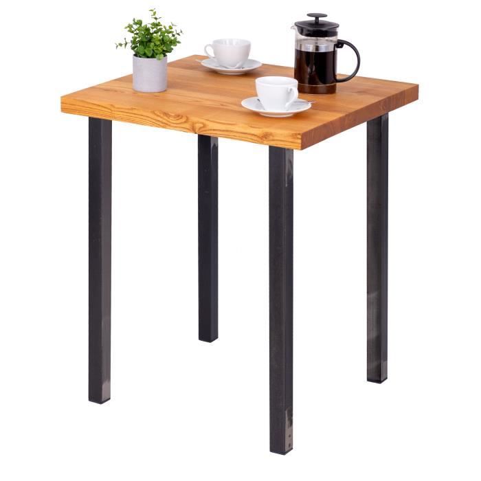 lamo manufaktur table haute de cuisine - mange debout - table de bar - 60x60x76 cm - acier brut - modèle classic - frêne foncé