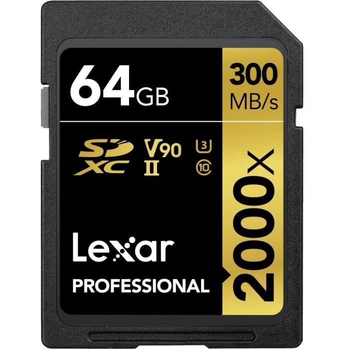 Lexar Carte UHS-II Professional 2000x 64 Go SDXC sans Lecteur, Jusqu`à 300 Mo/s en Lecture () - LSD2000064G-BNNAG