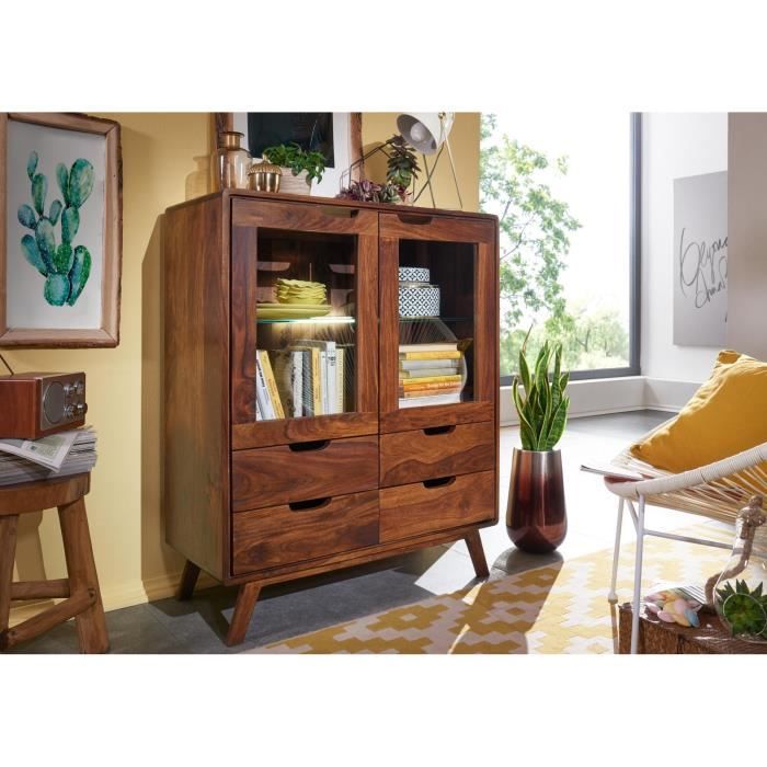 Buffet avec vitrine -Bois massif de palissandre laqué (Noisette) - MALMÖ 2 113