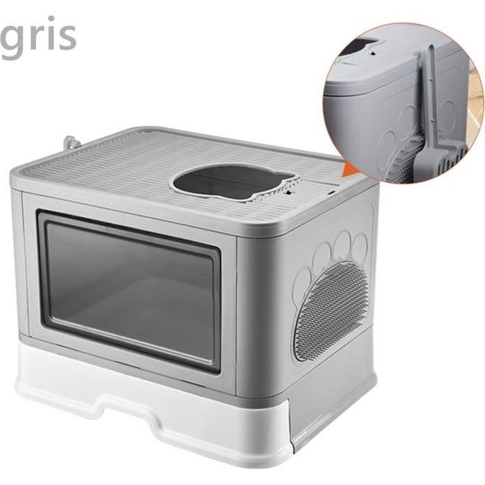 Meilleurs prix pour Bac à litière pliable pour chat - MENGDA - Maison de toilette avec bacs amovibles - 48.5*36.5*38cm - Gris