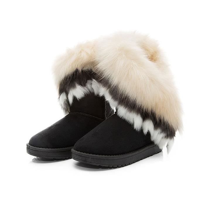 Fashion femme en fourrure synthétique d/'hiver au-dessus du genou bottes de neige à sangle et boucle Chaud Chaussures