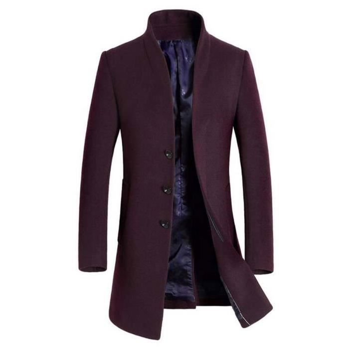 Manteau Trench Pakra Hommes Hiver Long Chaud Laine 4XL Bordeaux - Main Image