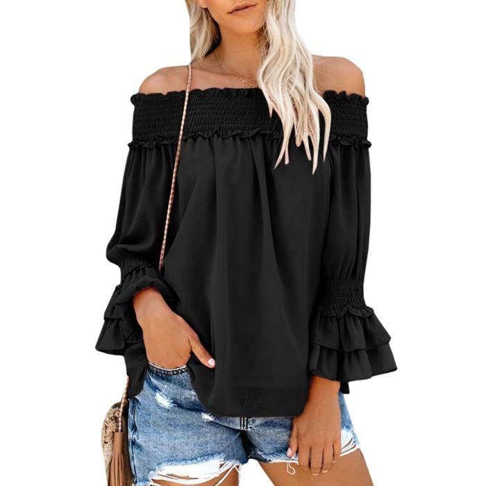 Haut Pull H&M - Noir - Col V - Manches Cloche - Taille 6 - Occasion Très Bon État
