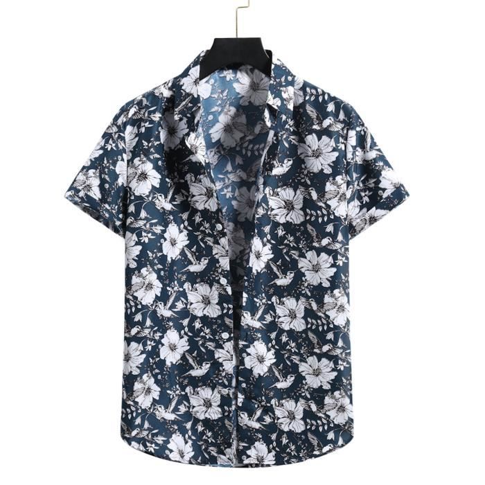 Chemise Hawaïenne Homme Manches Courtes - Motif Perroquet, Polyester Léger, Col écarté, Style Plage Rétro