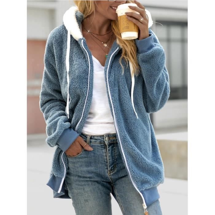 Sweat Capuche Femme GAP Bleu Intégral Zippé Taille XS, Coton Doux