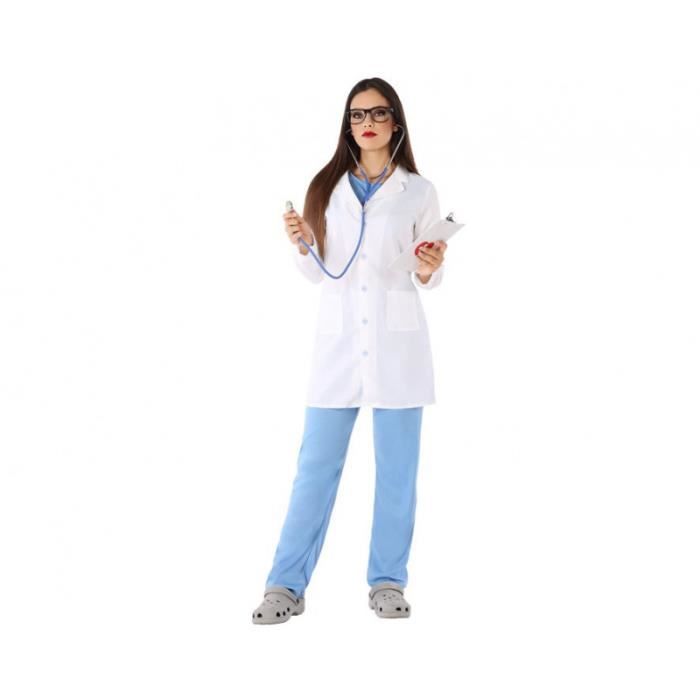 déguisement médecin adulte xl bleu - ac-déco - blouse, pantalon et col inclus - polyester