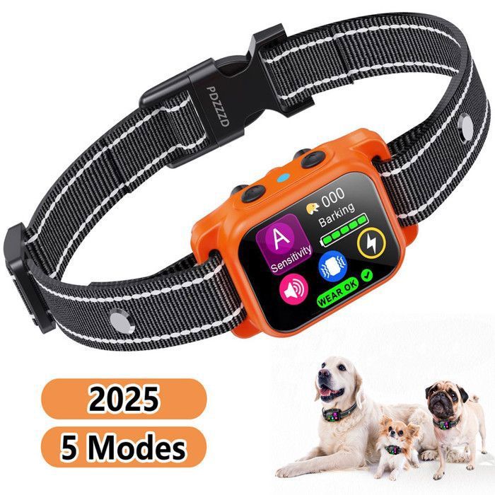 Comparer les prix de Collier Anti-aboiement Intelligent pour Chien 5 Modes - IP67 - Bip, Vibration, Choc, sans Chons - Détection Précise - Orange