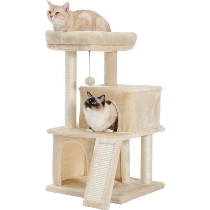 Comparer les prix de PAWZ Road Arbre à Chat Design 86cm, Coussin Amovible Spatiale, Poteau Griffoir avec Pompon Suspendu Remplaçable Beige