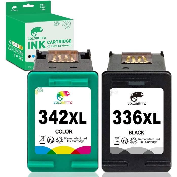 Cartouches D'Encre Remanufacturées HP 336 XL / 343 XL - Noir Et Couleurs - Compatible DeskJet, OfficeJet, Photosmart