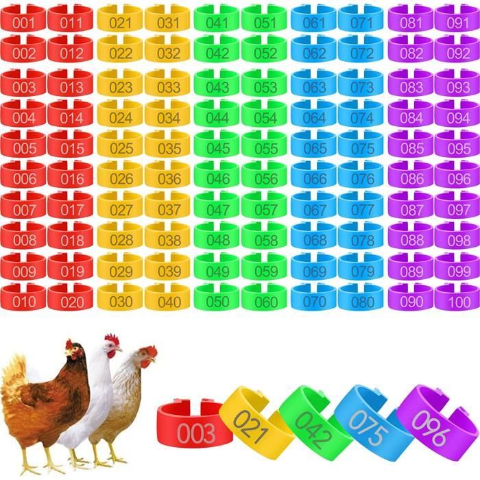 Comparer les prix de Xiumeso 100pcs Bague Poule Anneaux de Jambe dIdentification 16 mm 5 Couleurs Anneaux de Jambe dIdentification Clip Numéroté 63