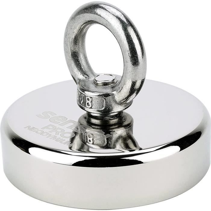 Aimant Néodyme Puissant SENSEI Ø120mm - Force 600kg - Avec Anneau Écrou M12 - Pour Levage Et Pêche