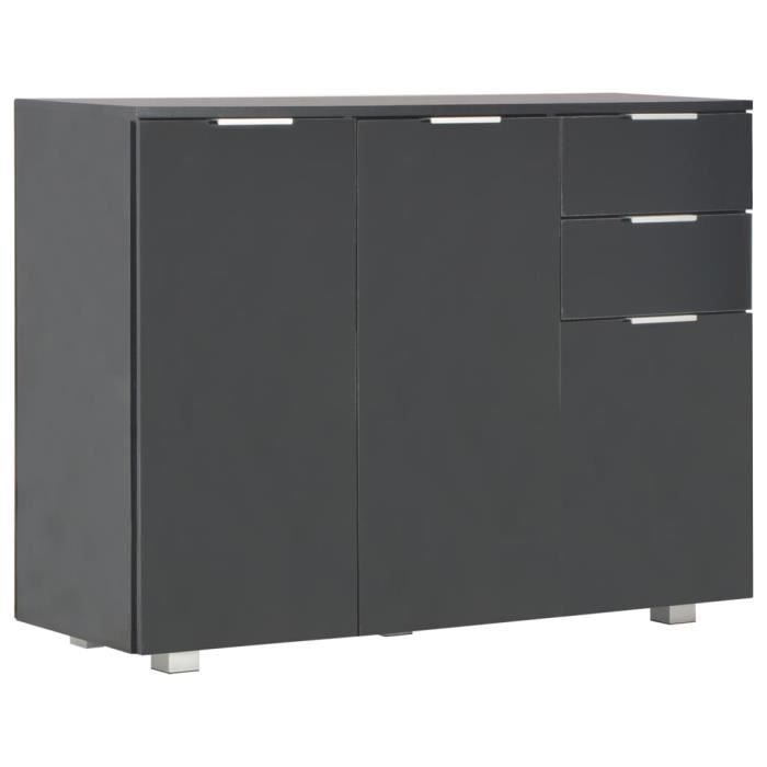 Buffet bas - TBEST - XIXIXXY - Noir brillant - 2 tiroirs et 3 portes