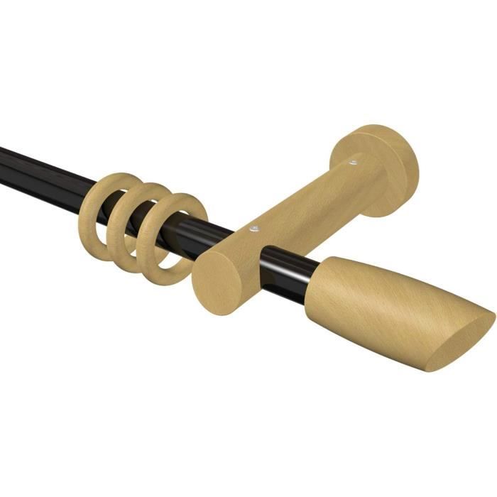 Tringle à Rideaux En Bois Naturel Diamètre 28 Mm - Longueur 1,50 M - Kit Complet Avec Supports