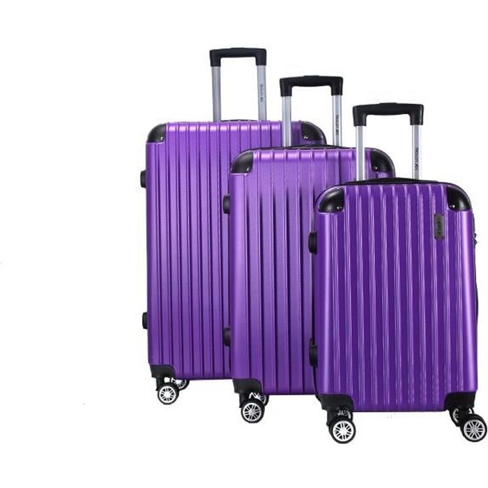set de 3 valises 4 roues rigide violet - corner - trolley adc