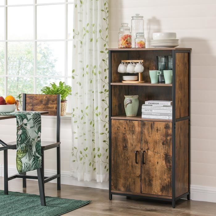 Buffet de cuisine VASAGLE 2 portes 60x35x125cm - Structure en acier - Marron Rustique et Noir Buffet de cuisine VASAGLE 2 portes 60x35x125cm - Structure en acier - Marron Rustique et Noir