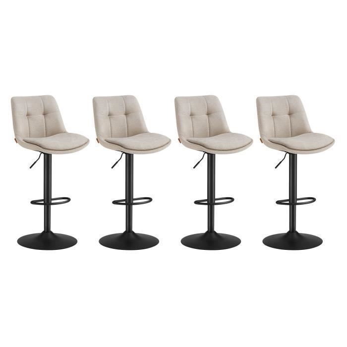 VASAGLE Tabourets de Bar Lot de 4 Chaise de Cuisine Siège Pivotant à Hauteur Réglable avec Dossier Acier Blanc crème VASAGLE Tabourets de Bar Lot de 4 Chaise de Cuisine Siège Pivotant à Hauteur Réglable avec Dossier Acier Blanc crème