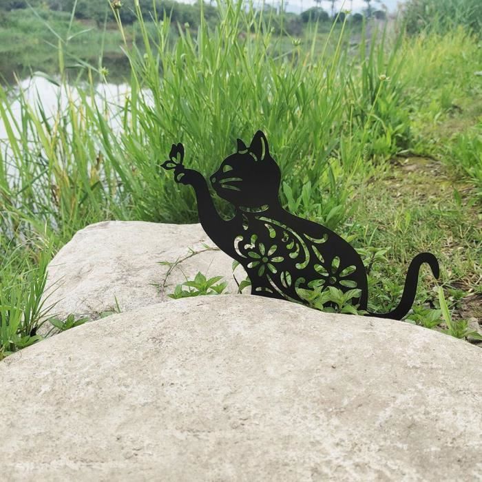 VINGVO Décoration de jardin Chat Exquis en Fer - Statuette Chat de Jardin Décoratif