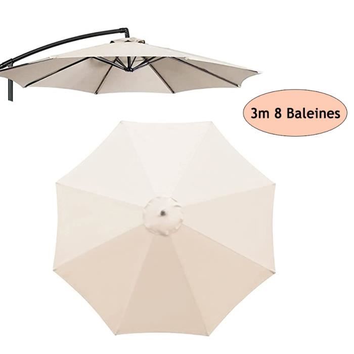 Toile de rechange pour parasol d'extérieur - WOVTE - 3m - Blanc - 8 baleines - Polyester